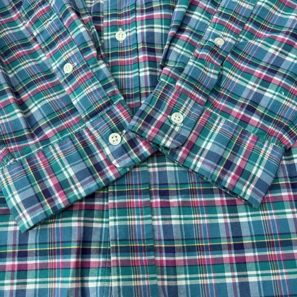 Polo Ralph Lauren Oxford Plaid Button Down Shirt XXL Blue Aqua Pink Brown Pony